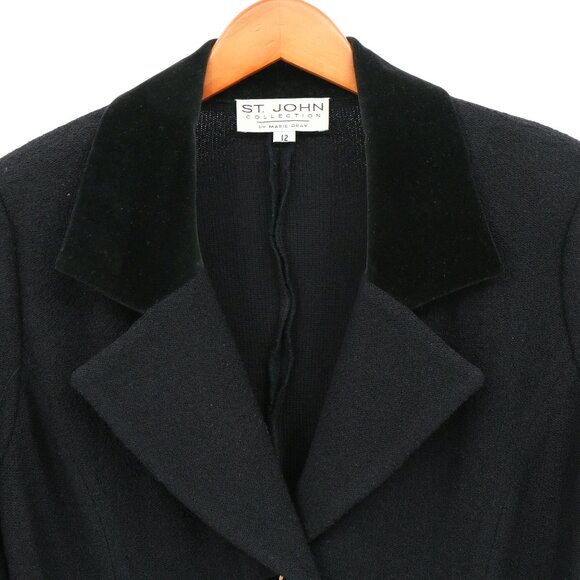 St. John Collection Black Knit Tuxedo Collar & Gold Button Blazer Jacket 12 - Picture 2 of 4